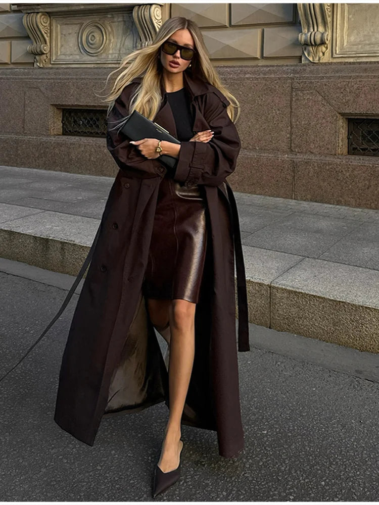 Trench long marron femme