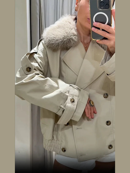 Trench court femme fourrure
