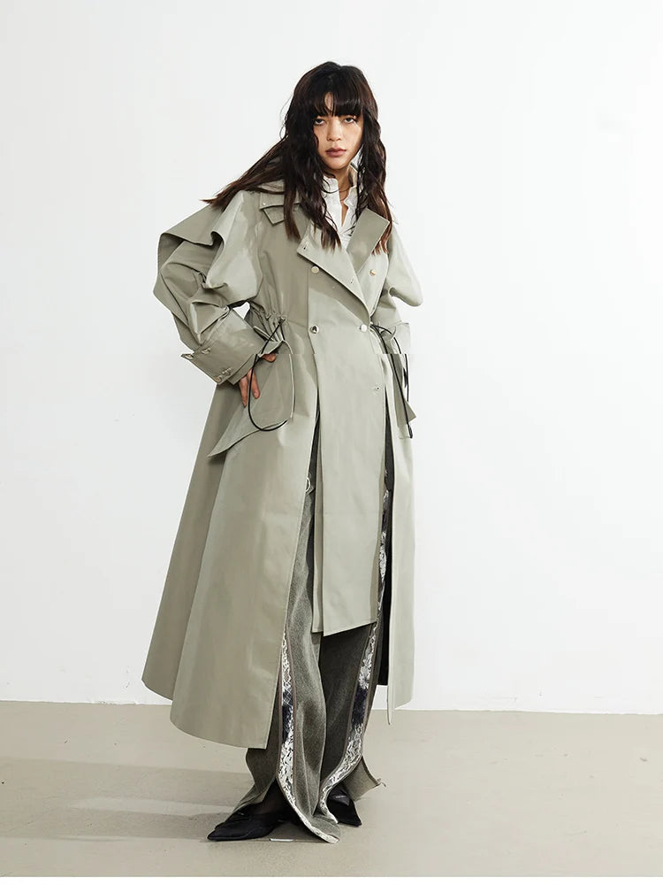 Manteau style trench long femme kaki