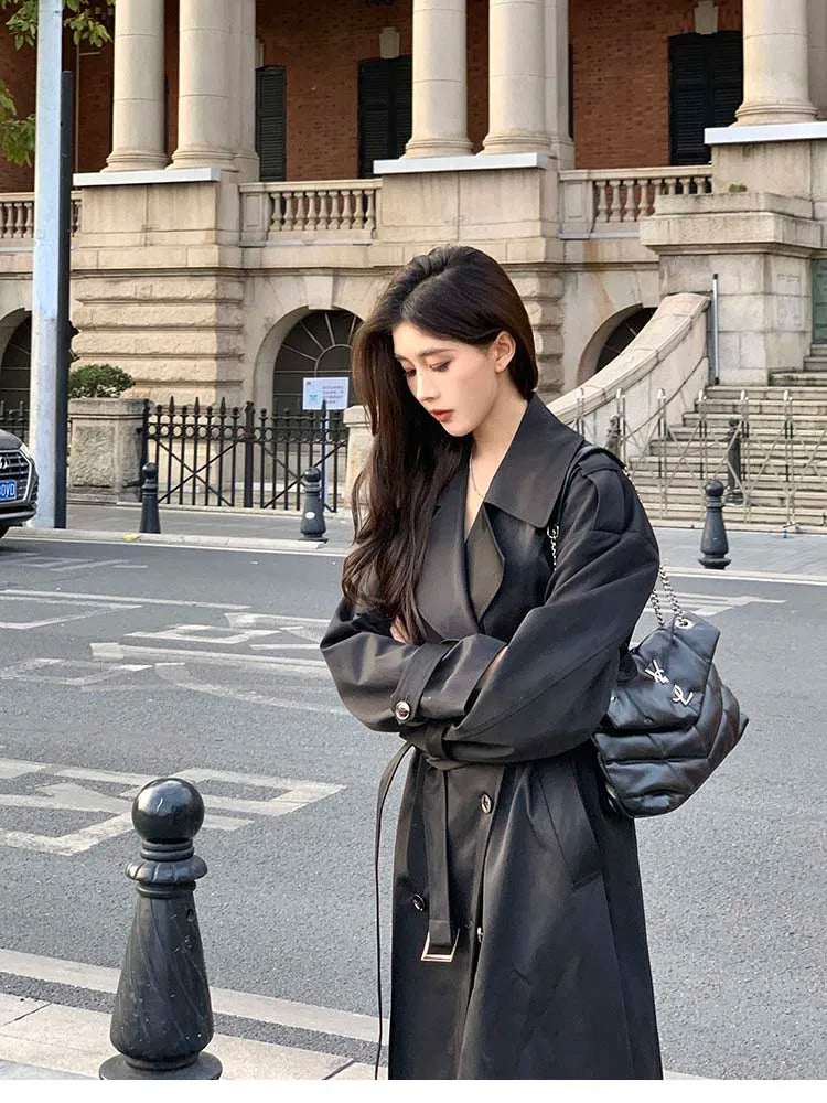 Trench femme noir tres long