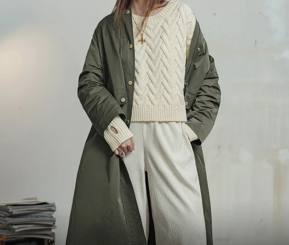Trench femme long kaki