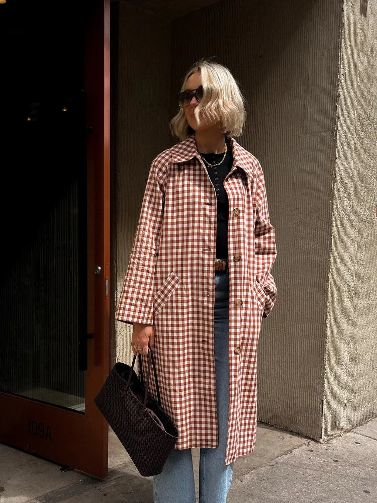 Trench long femme à carreaux
