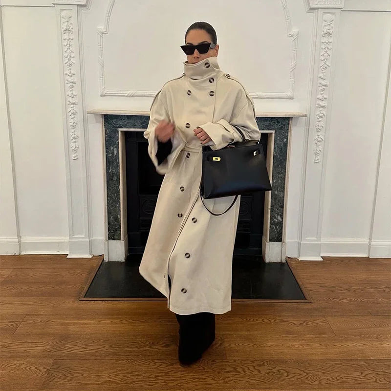 Trench long femme kaki