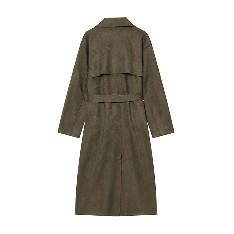 Trench long femme kaki