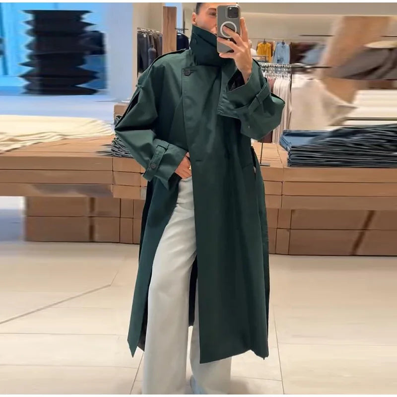 Trench long femme kaki