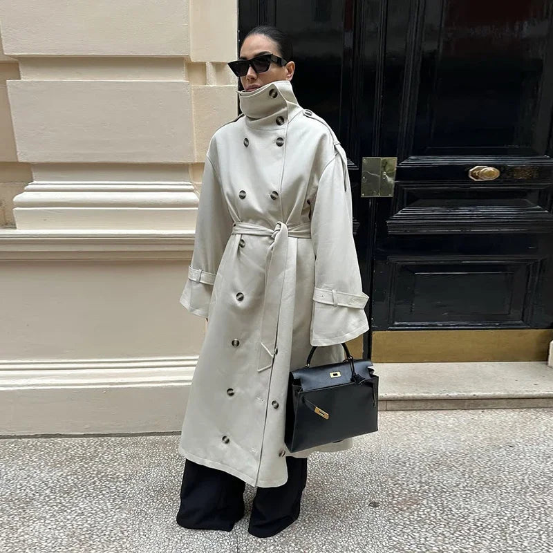 Trench long femme kaki