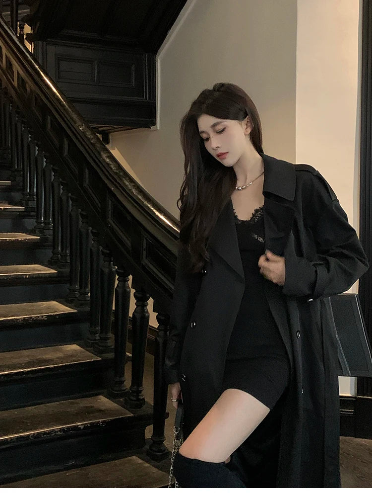 Trench femme noir tres long