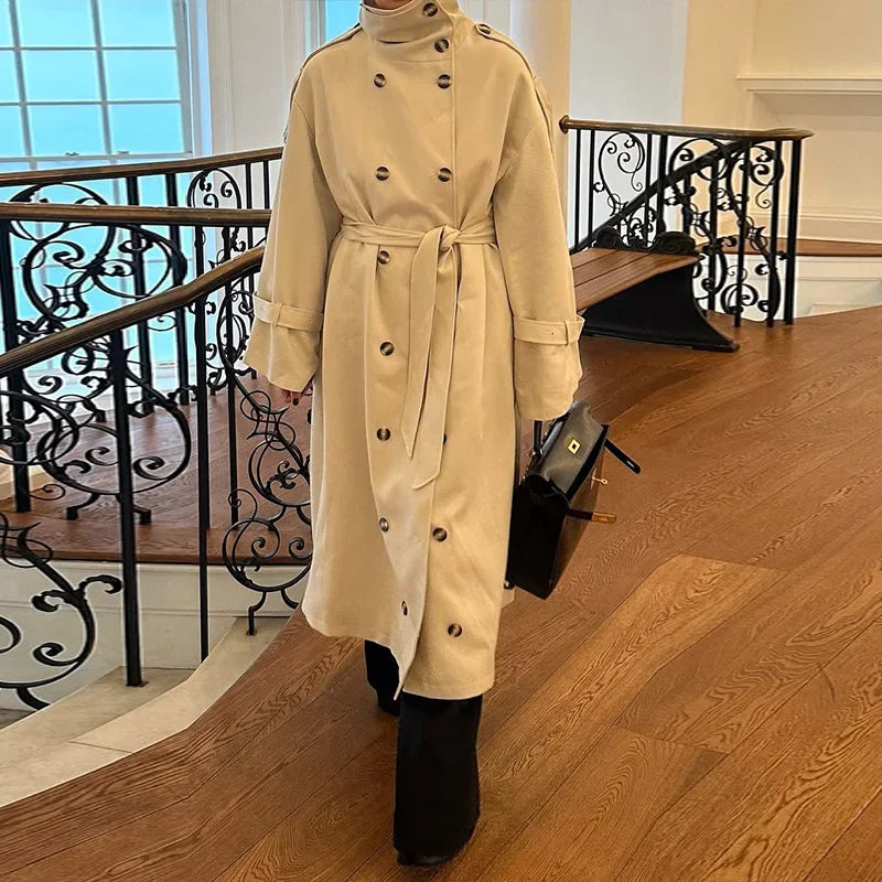 Trench long femme kaki
