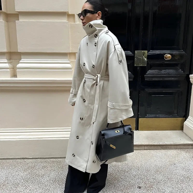Trench long femme kaki