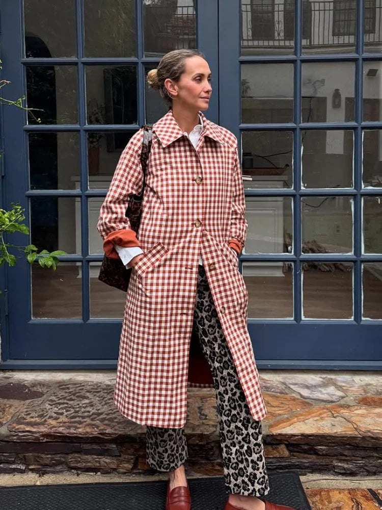 Trench long femme à carreaux