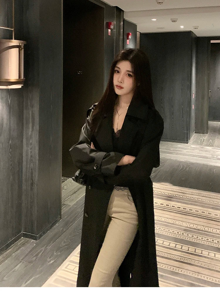 Trench femme noir tres long