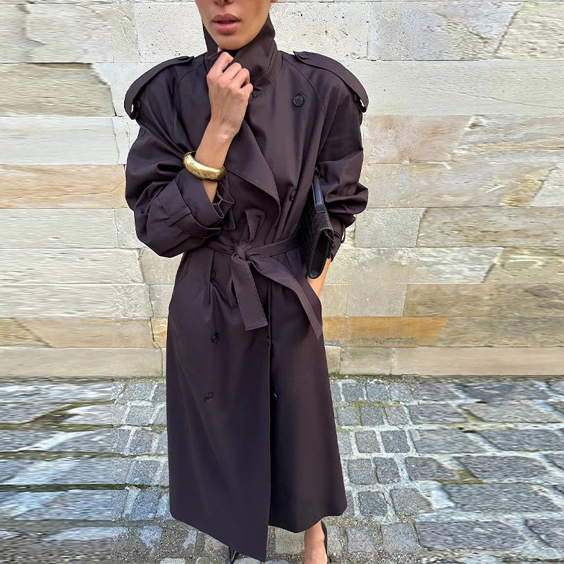 Trench long marron femme