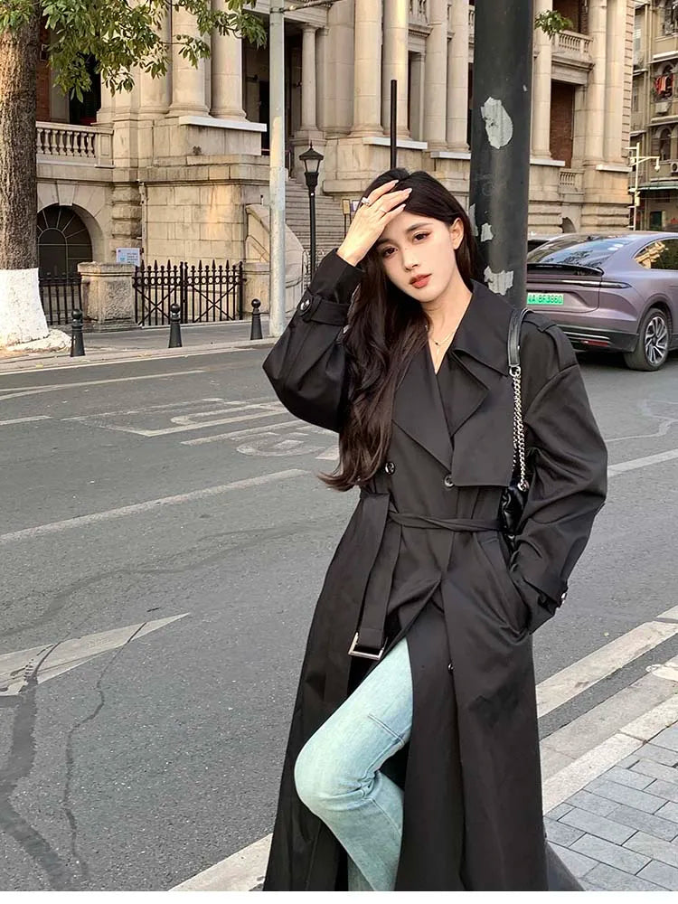 Trench femme noir tres long