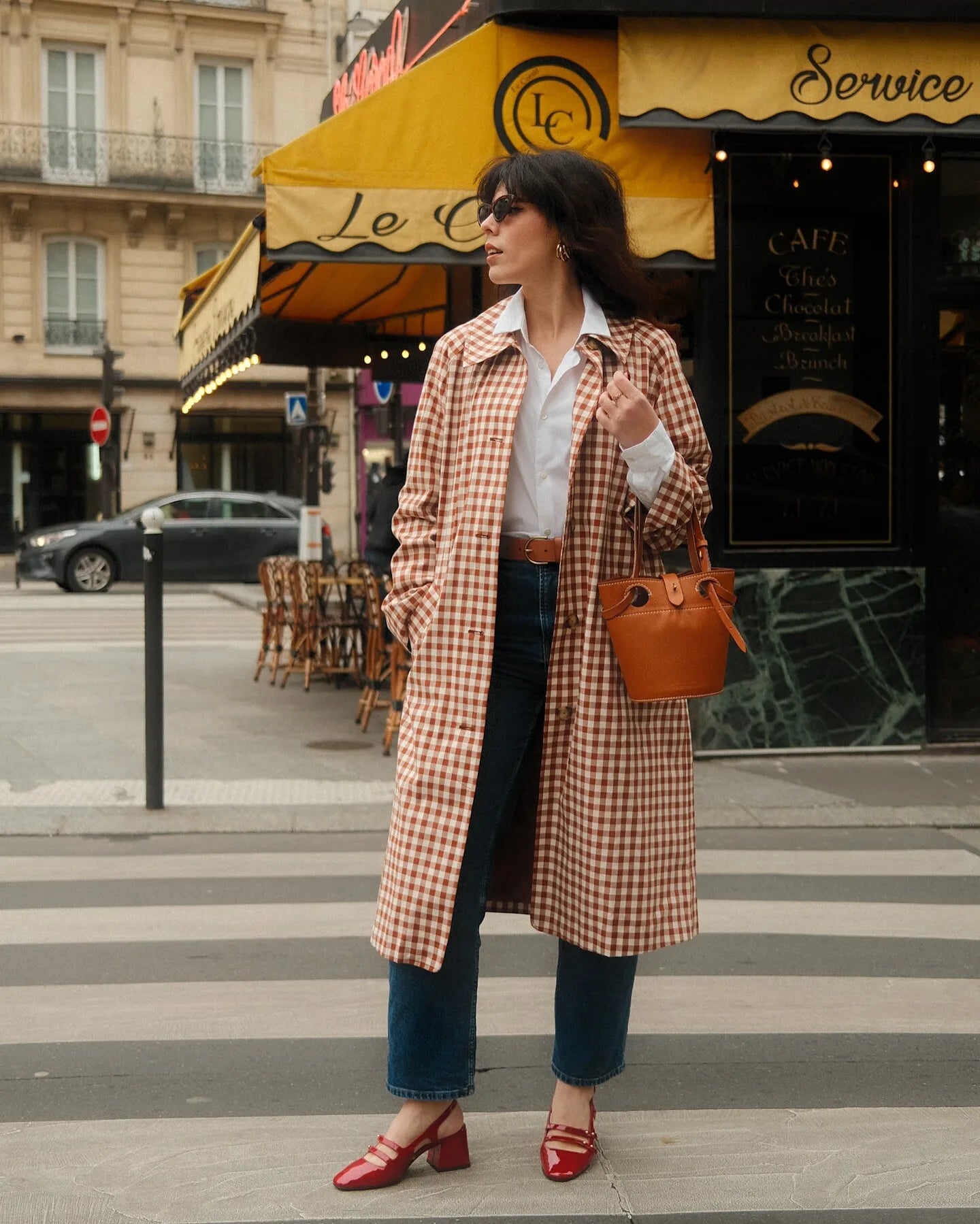 Trench long femme à carreaux