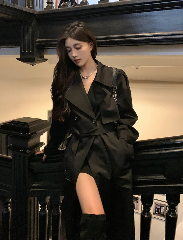 Trench femme noir tres long
