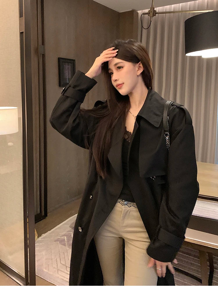 Trench femme noir tres long