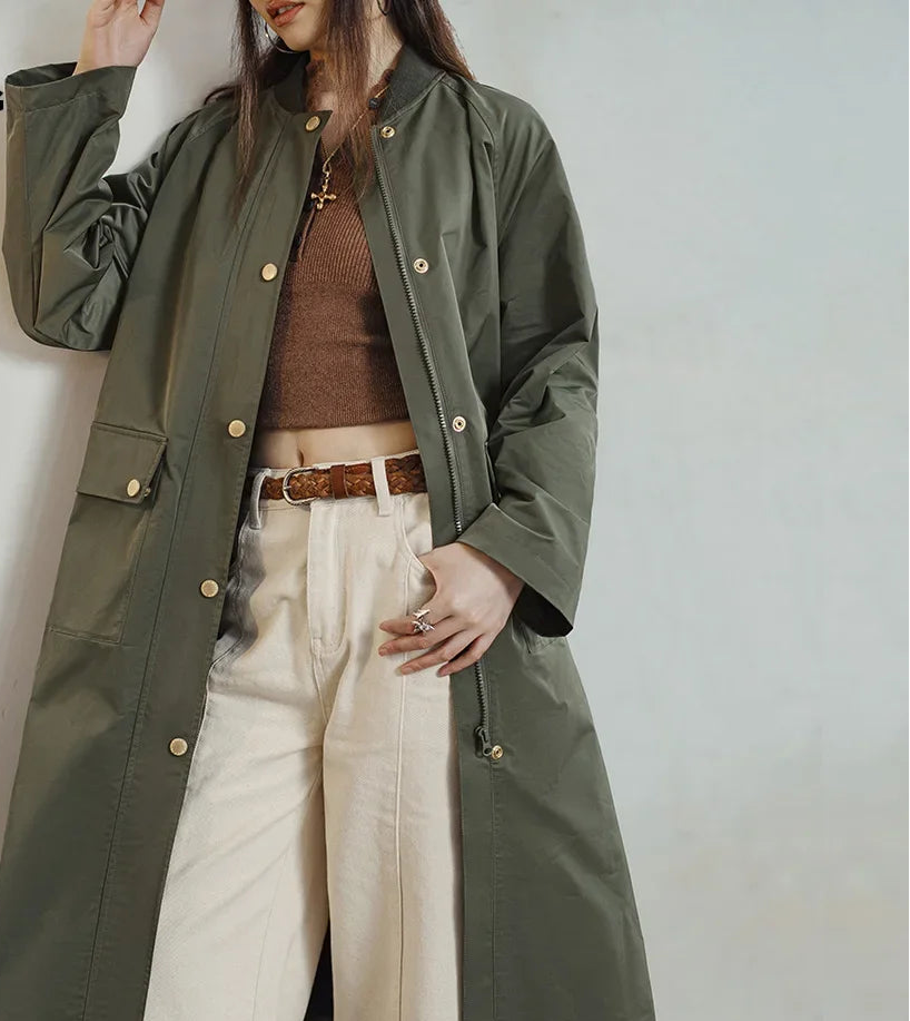Trench femme long kaki