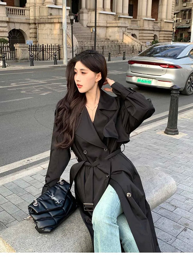 Trench femme noir tres long