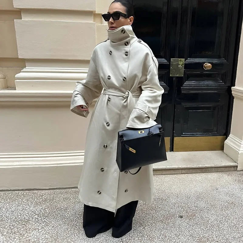Trench long femme kaki