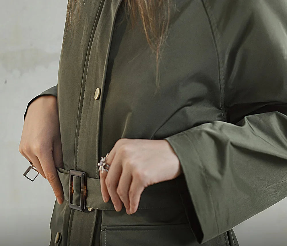 Trench femme long kaki