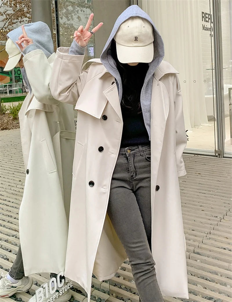 Trench long à capuche femme