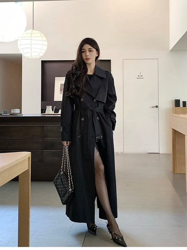 Trench femme noir tres long