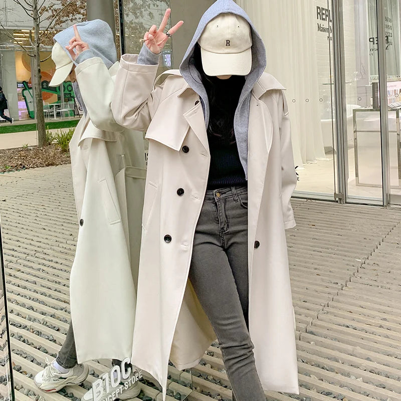 Trench long à capuche femme