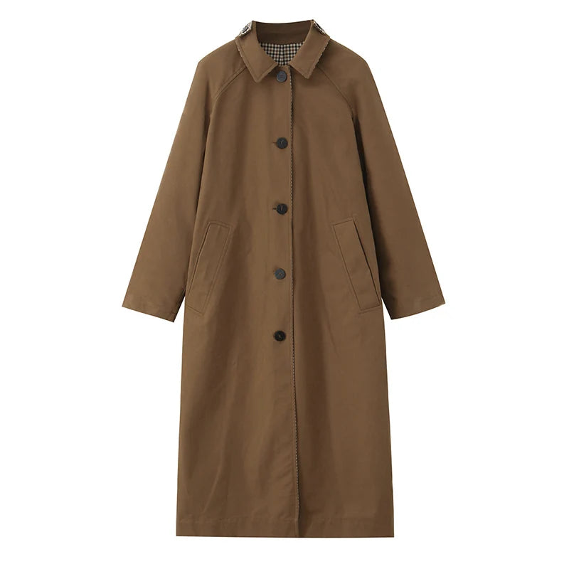 Trench long femme réversible marron