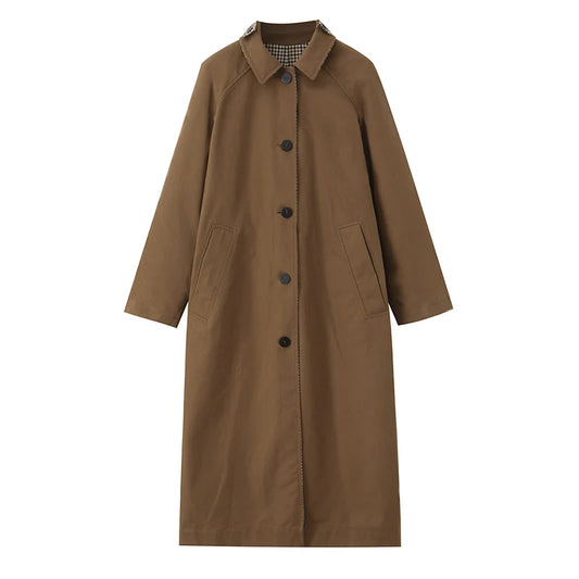 Trench long femme réversible marron