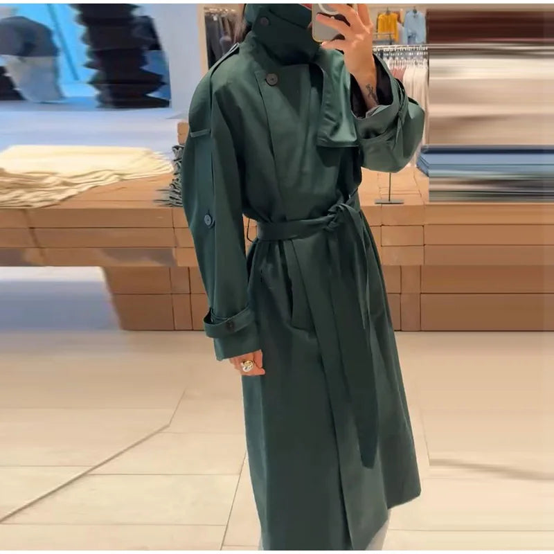 Trench long femme kaki