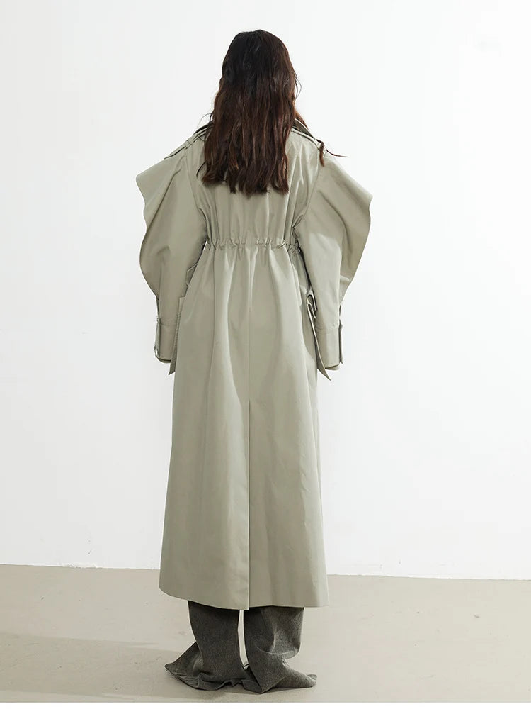 Manteau style trench long femme kaki