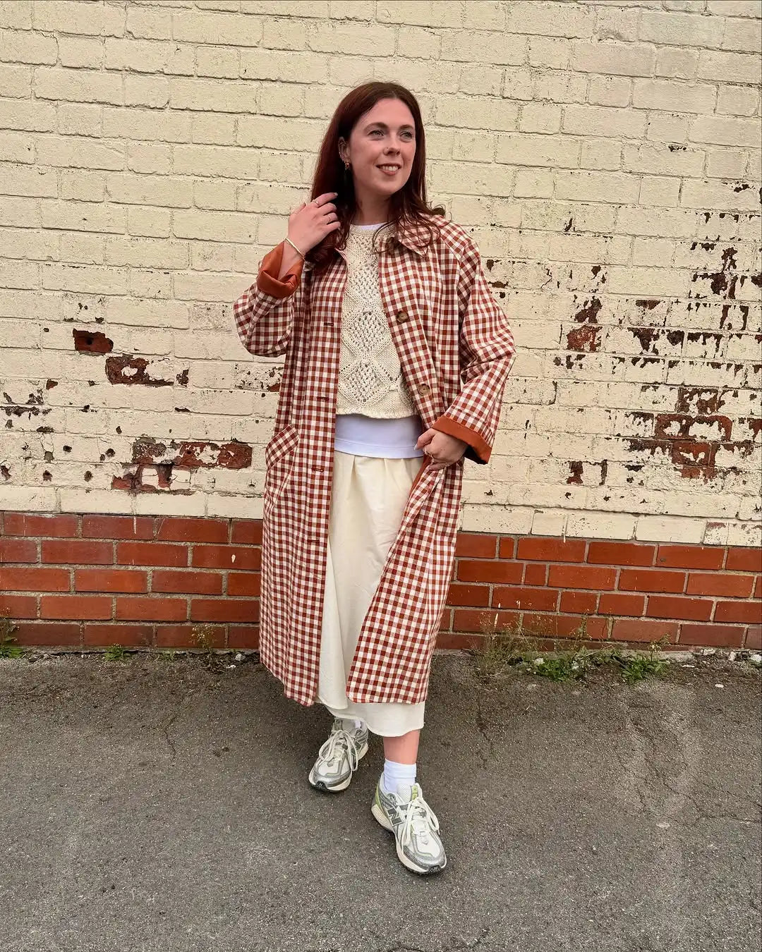 Trench long femme à carreaux