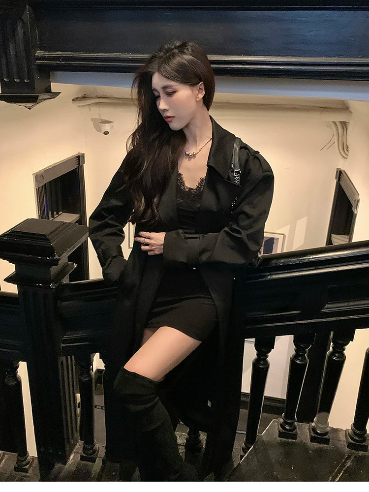 Trench femme noir tres long