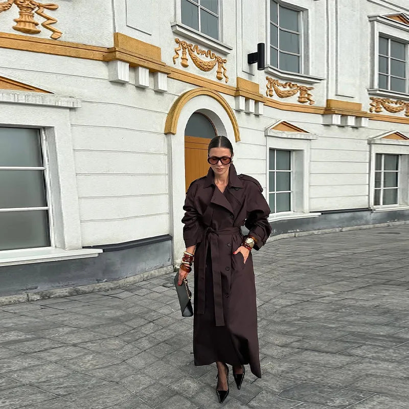 Trench long marron femme