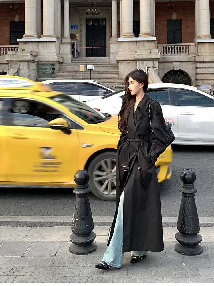 Trench femme noir tres long