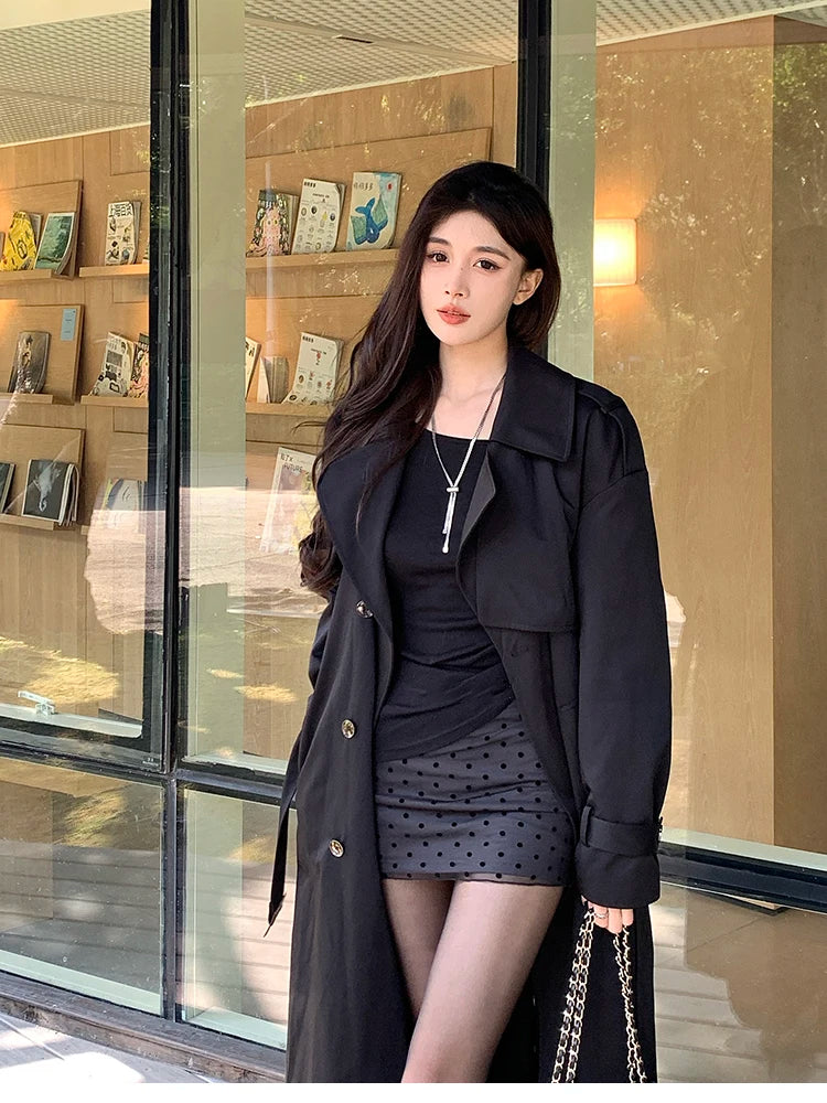 Trench femme noir tres long