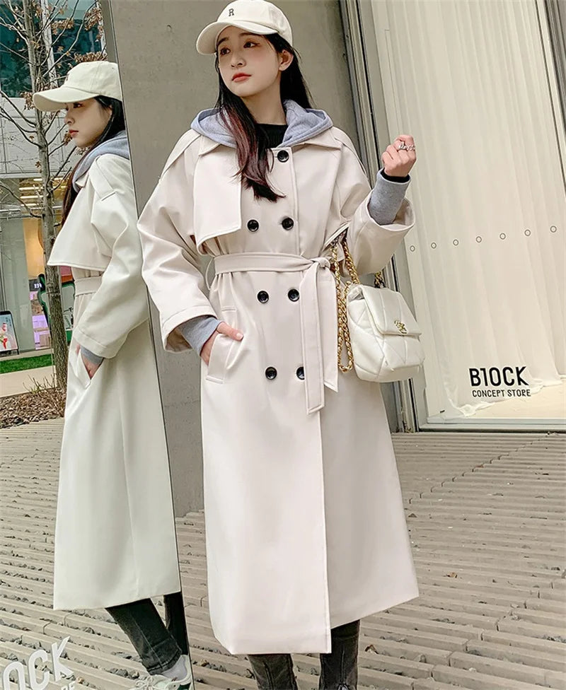 Trench long à capuche femme