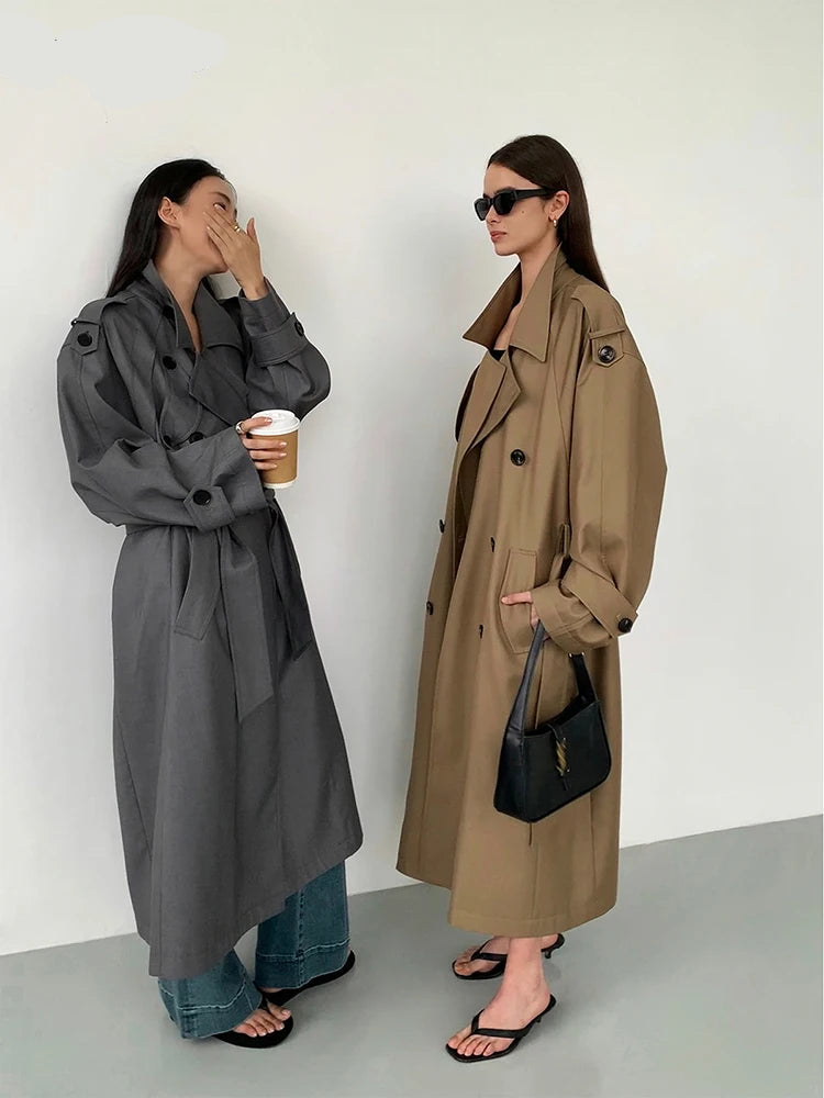 Trench long femme beige