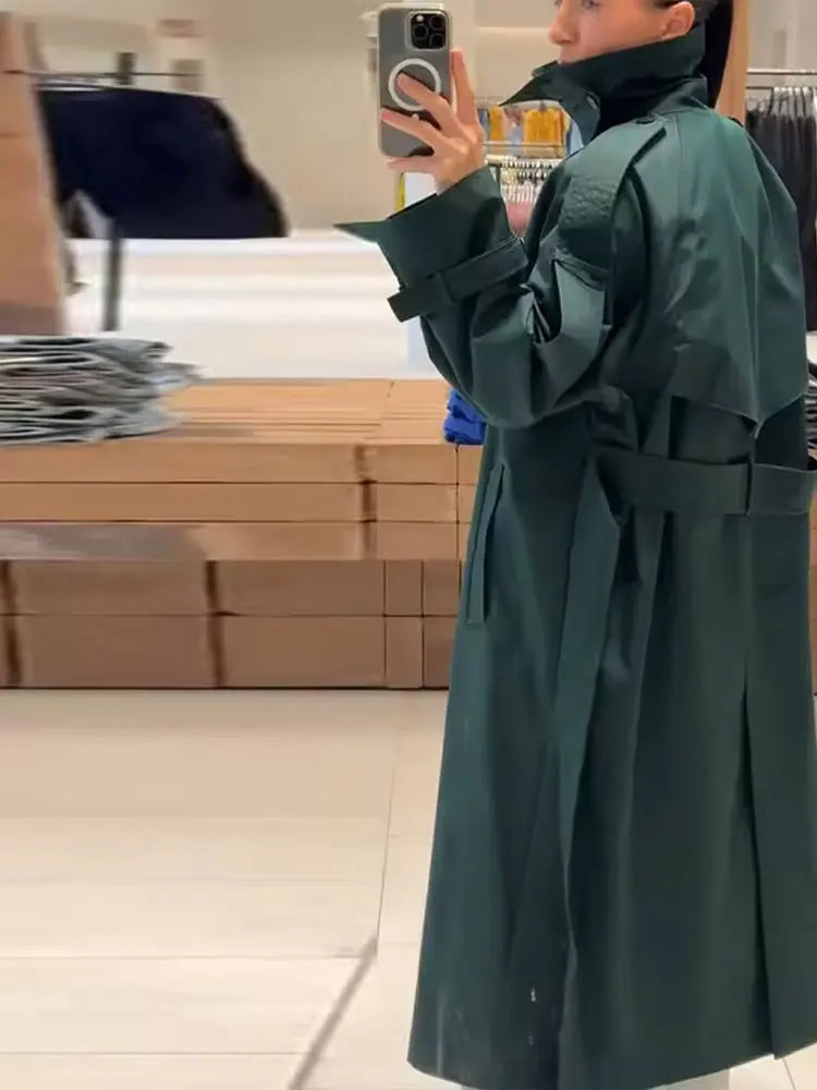 Trench long femme vert
