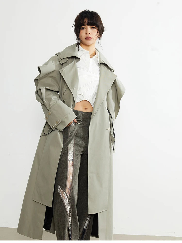 Manteau style trench long femme kaki