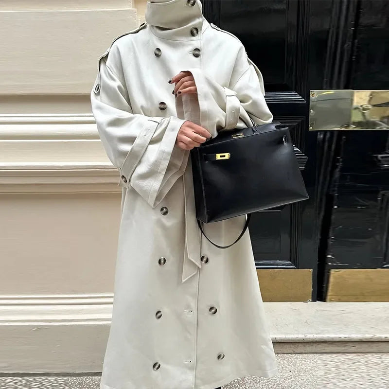 Trench long femme kaki
