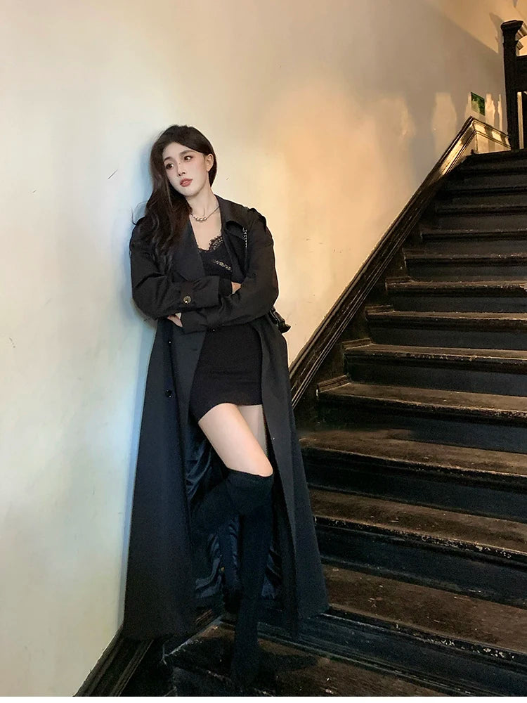 Trench femme noir tres long
