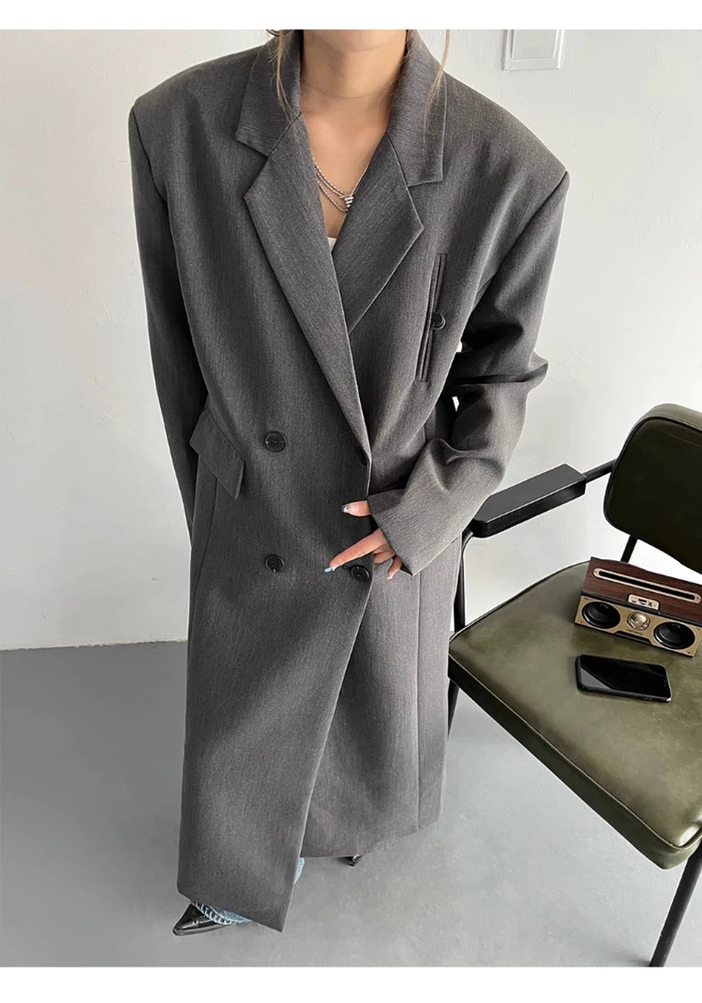 Trench long femme gris
