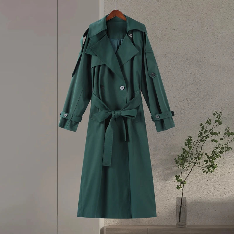 Trench long femme kaki