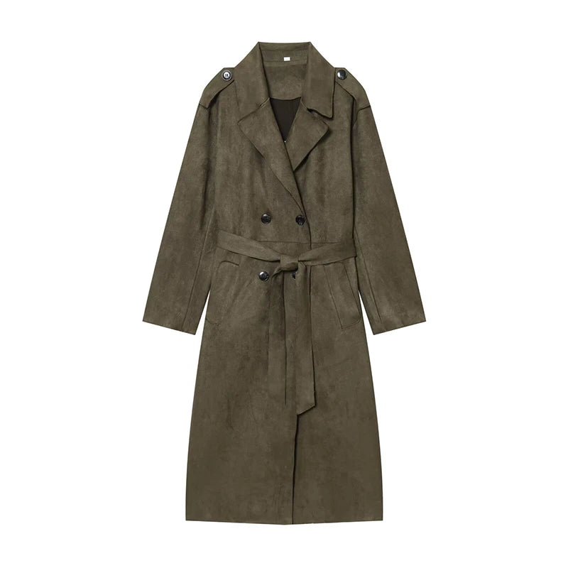 Trench long femme kaki
