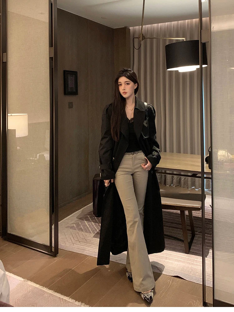 Trench femme noir tres long