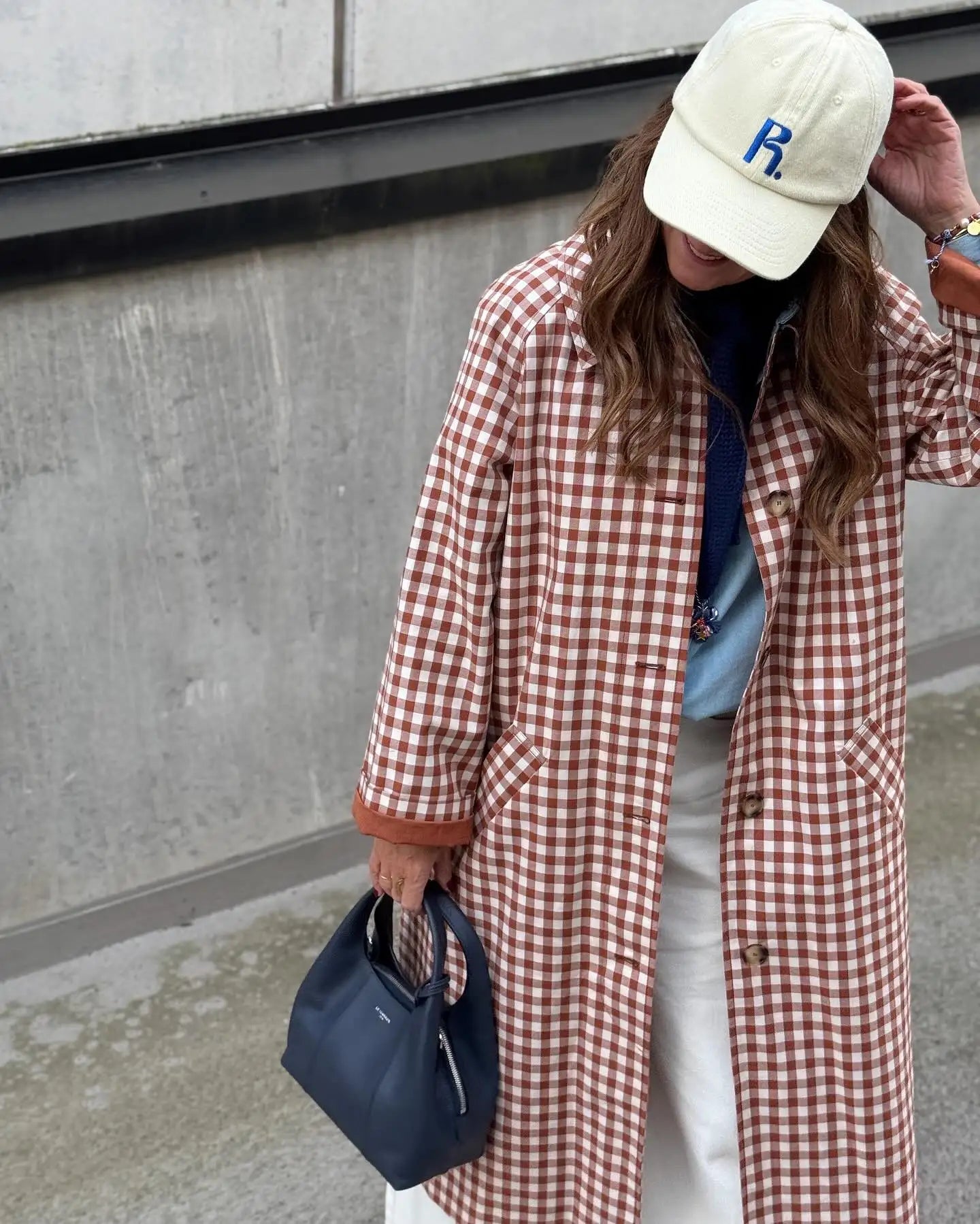 Trench long femme à carreaux