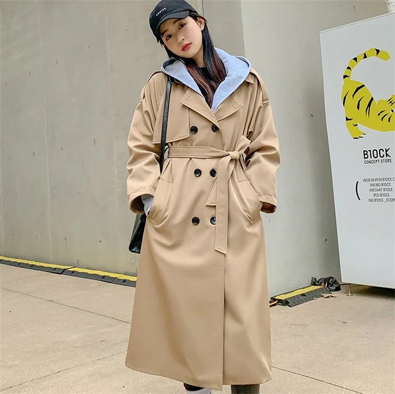 Trench long à capuche femme