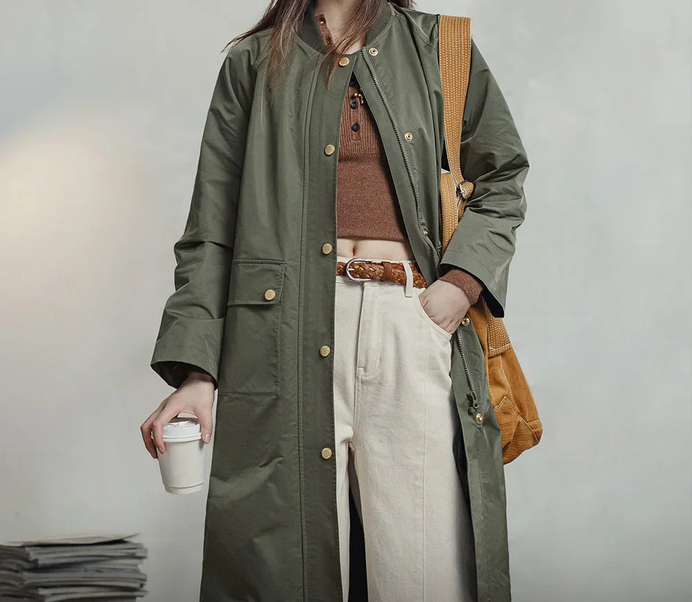 Trench femme long kaki
