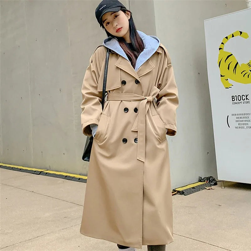 Trench long à capuche femme